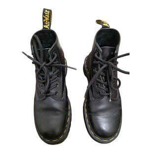 Dr. Martens Black Leather Lace-Up Boots With Iconic Yellow Stitching Durable Sol